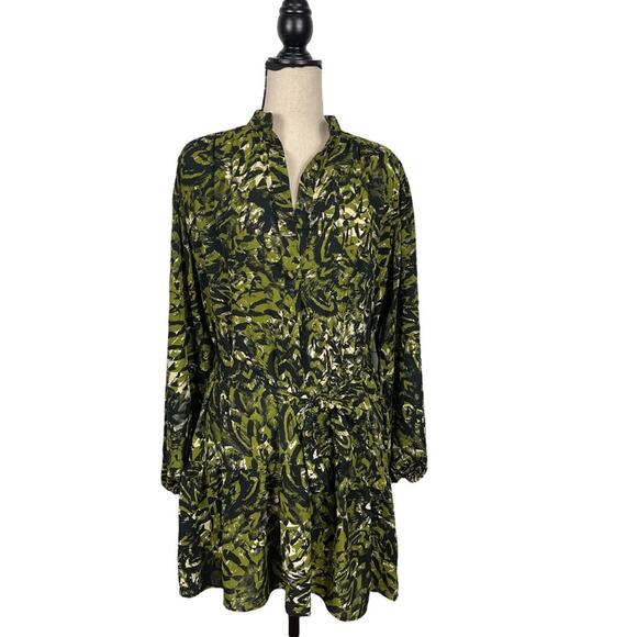 Topshop Mini Dress Ruffle Hem Abstract Print Black Green Size 4 NWOT - Picture 9 of 9